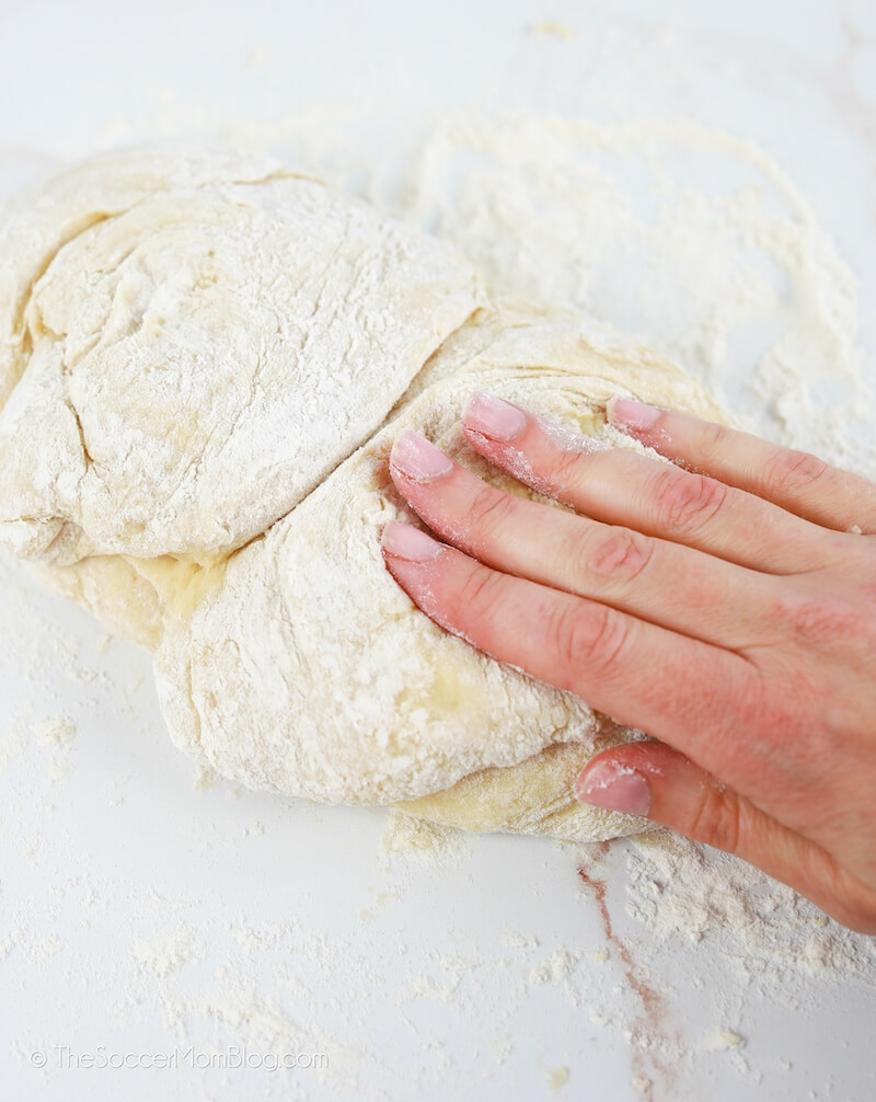 working flour into homemade dough