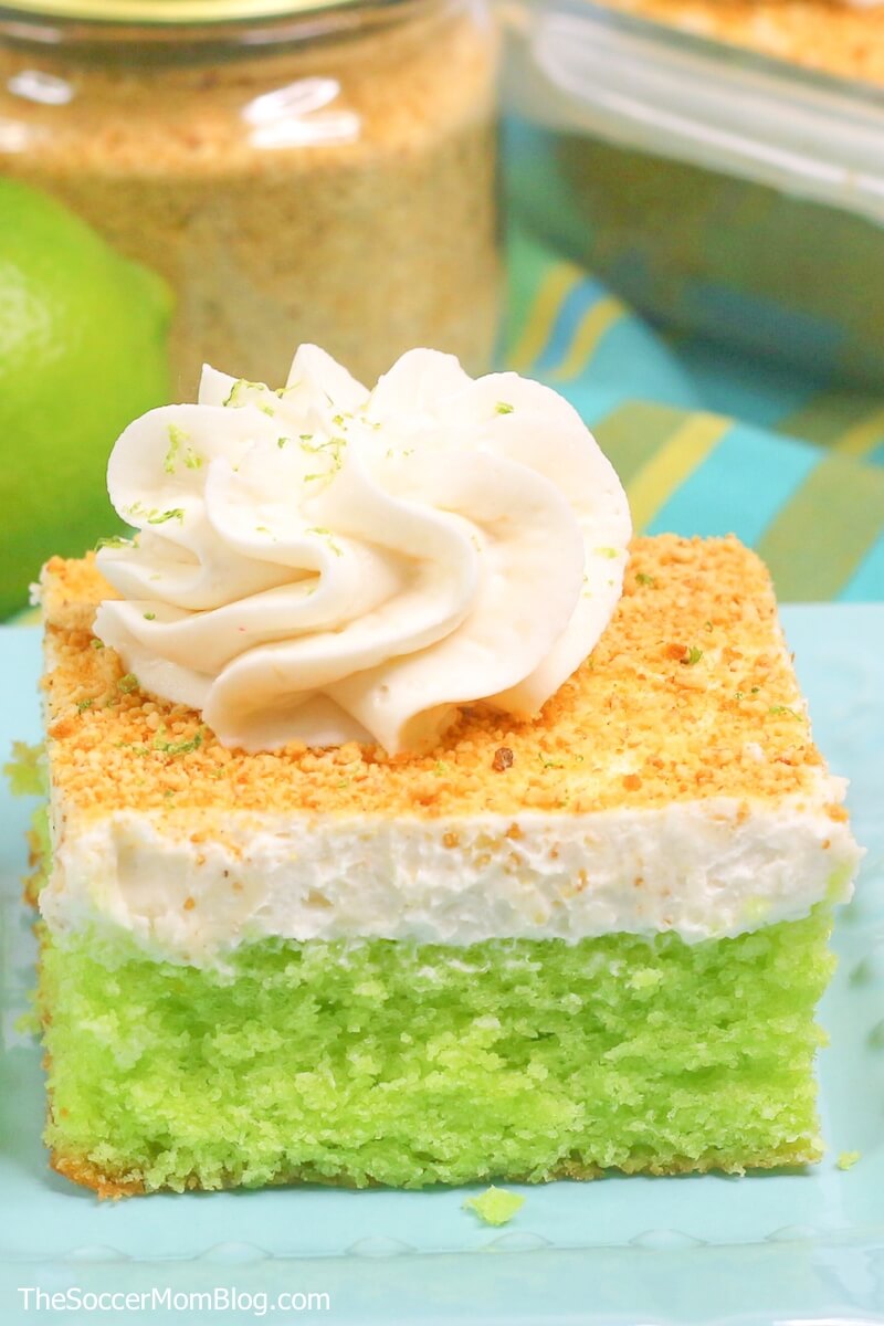 green key lime pie cake with white frosting
