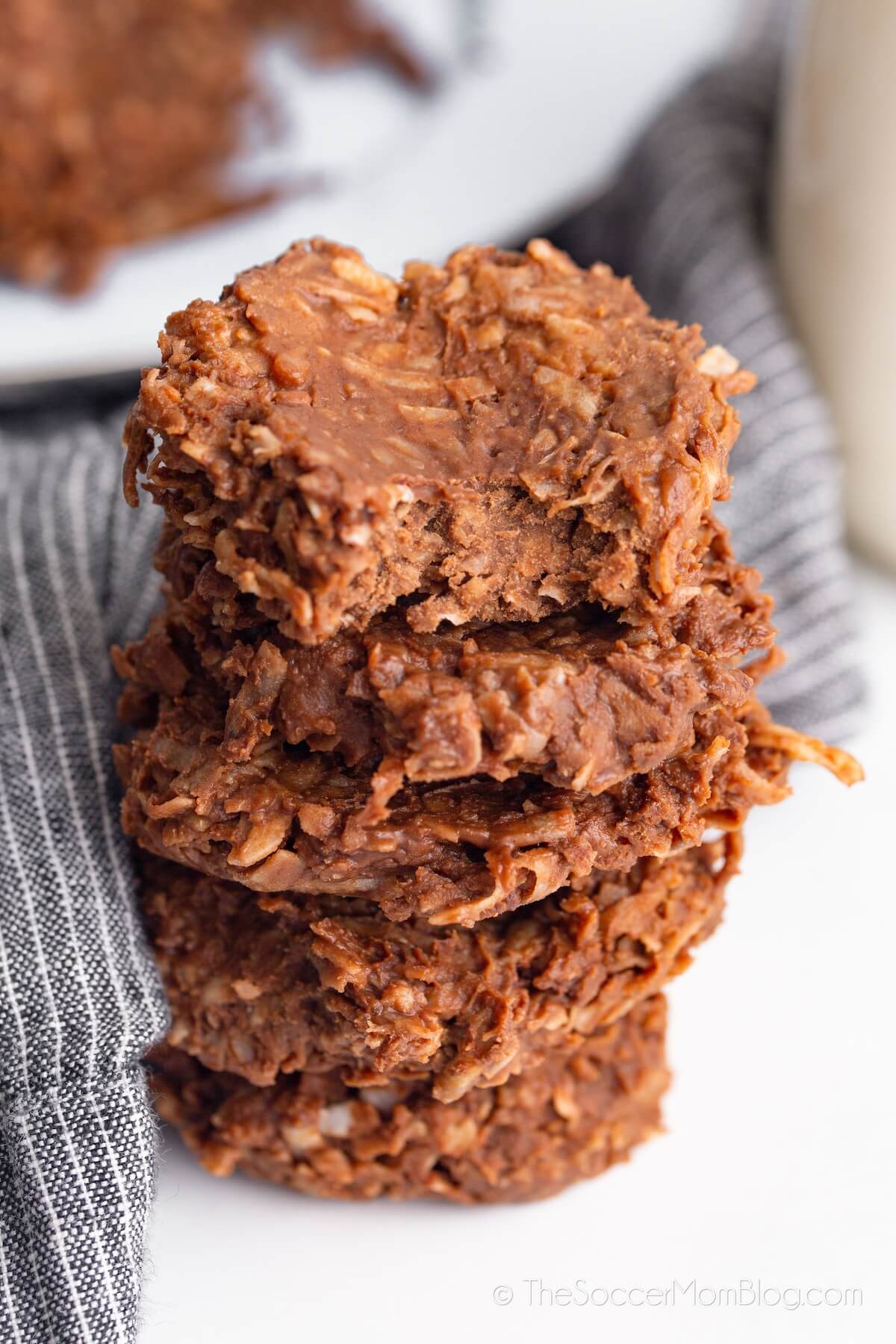 stack of chocolate coconut keto no bake cookies