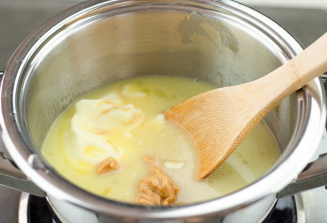 melting butter and peanut butter in saucepan
