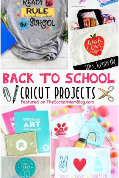 collage of back to school crafts made with Cricut