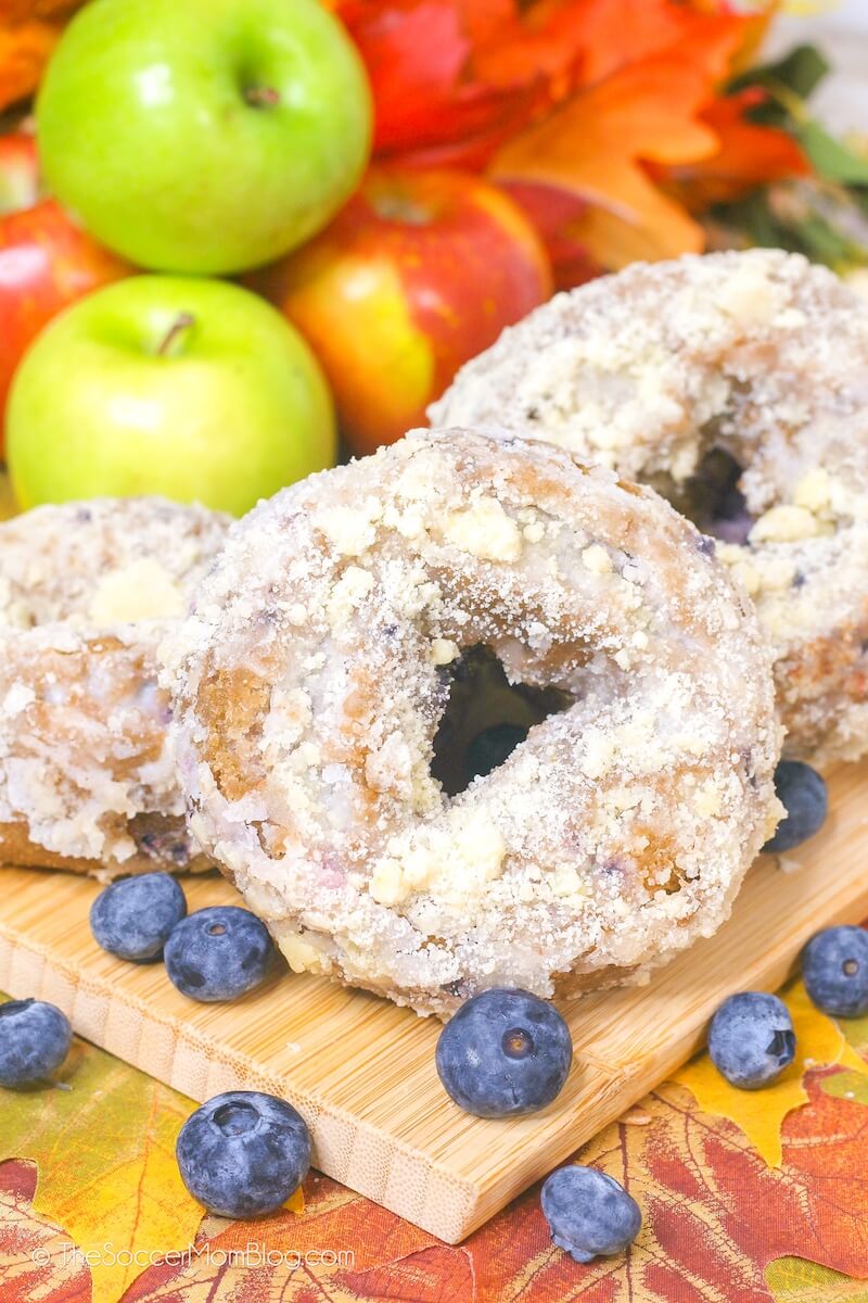 homemade baked blueberry donuts with streusel topping