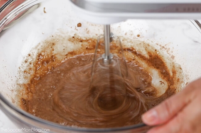 mixing chocolate cloud bread batter