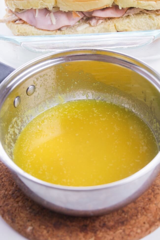 melted butter - mustard sauce in pan