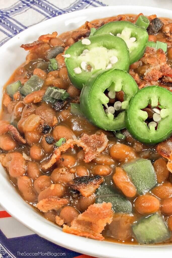 Instant Pot Baked Beans with bacon and jalapeño