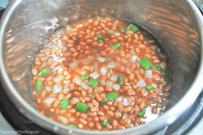 baked beans cooking in Instant Pot with water
