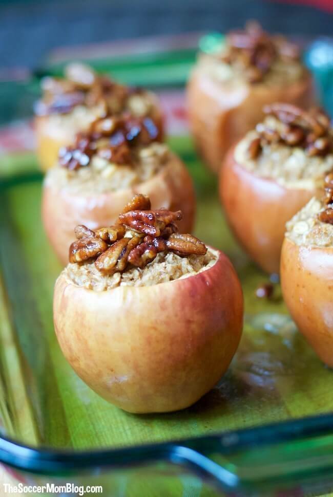 apples filled with candied pecans and oatmeal