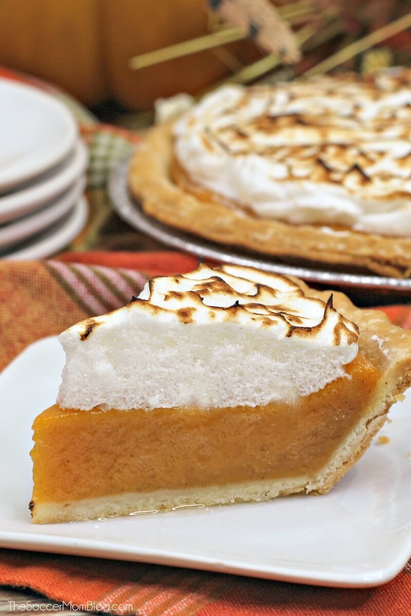 homemade sweet potato pie topped with toasted marshmallow meringue