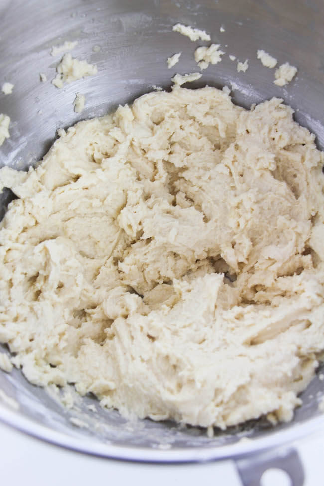 sugar cookie dough in mixing bowl