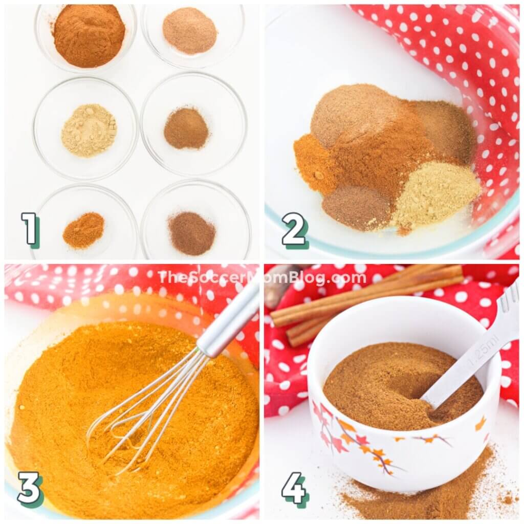 photo step by step collage showing how to make homemade apple pie spice