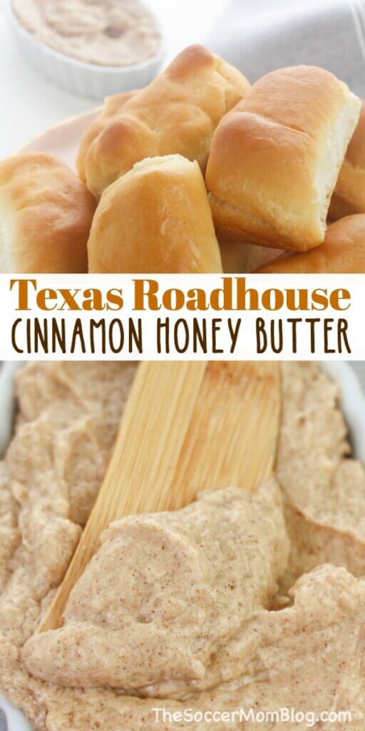 Texas roadhouse rolls with cinnamon honey butter on the side