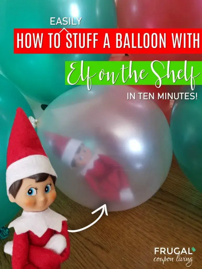 Elf on the Shelf doll inside a balloon