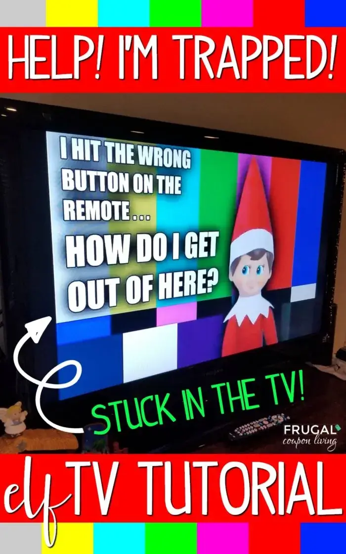 television with an elf in the shelf on the screen