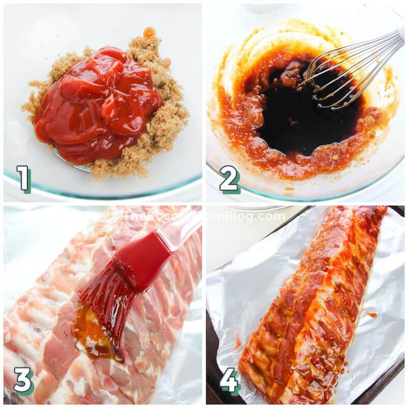 4 step photo collage showing how to make Hawaiian bbq pork ribs