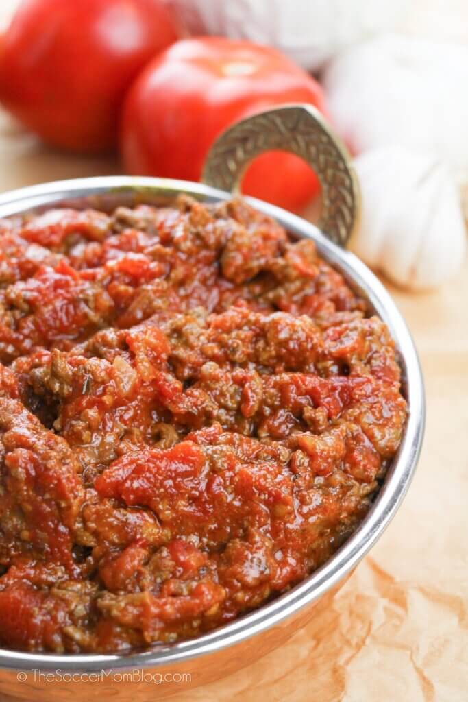 Instant Pot Meat Sauce close up to see detail