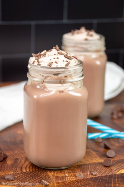 two mason jars with keto whipped hot chocolate