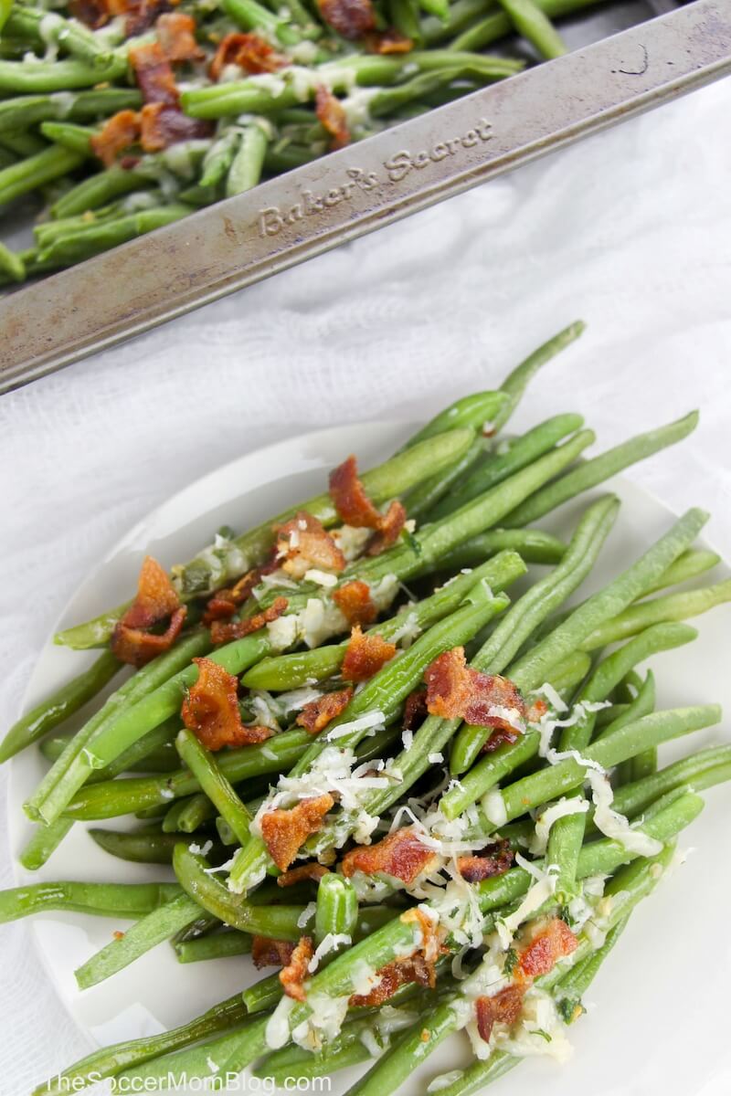 parmesan green beans served with bacon
