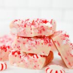 candy cane fudge squares stacked