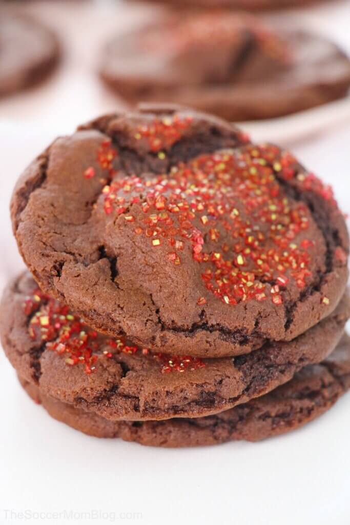 chewy chocolate cherry cookies with sprinkles