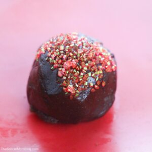 chocolate cookie dough ball with sprinkles