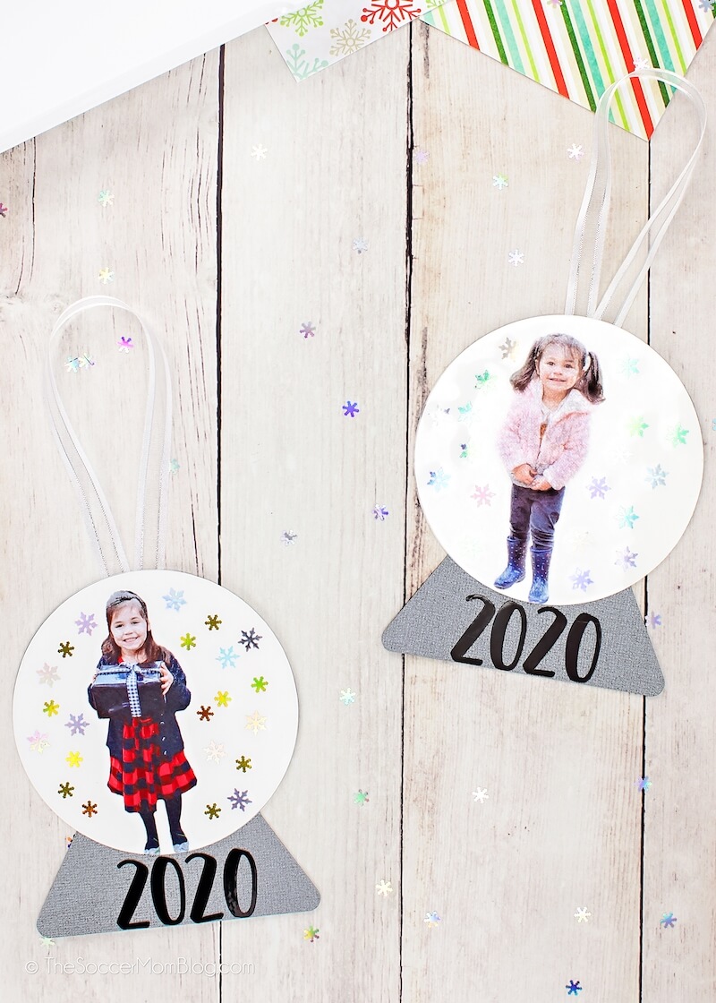 paper snow globe ornaments with child's photo