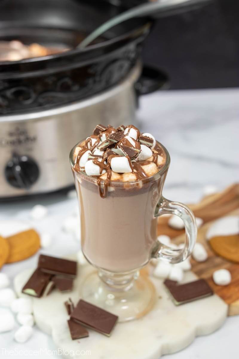 hot chocolate in mug and crockpot