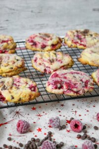 chocolate chip cookies with raspberries baked in
