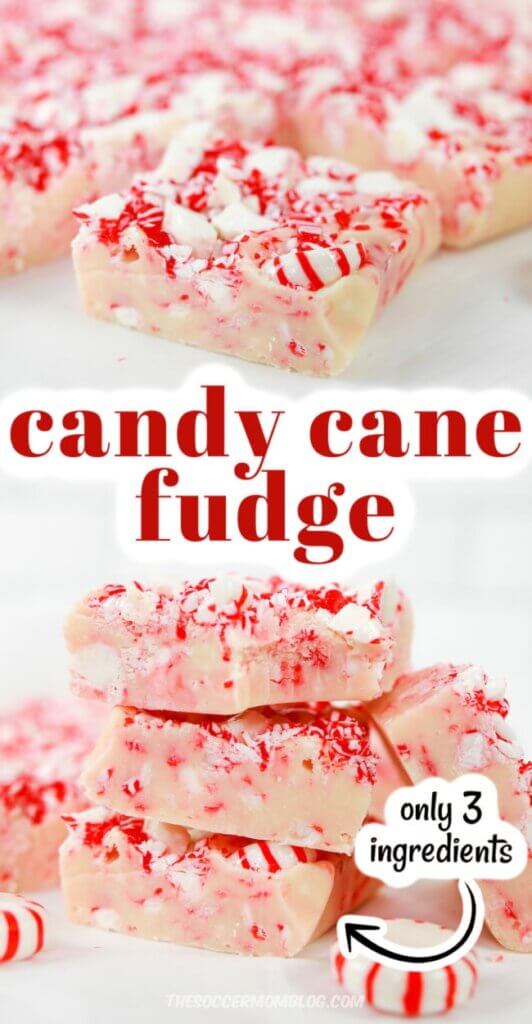 photo collage of candy cane fudge
