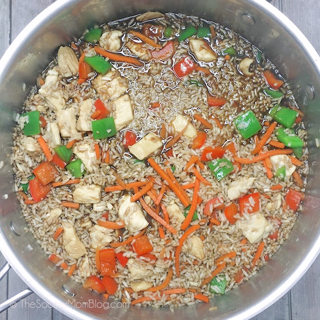 making teriyaki chicken and rice in one pot