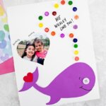 kid made whale Valentine card with text "We Whaley Love You"