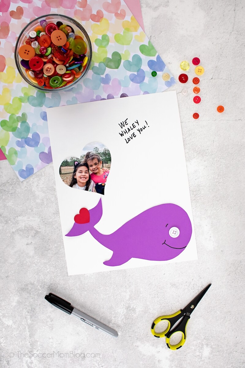 crafting a whale themed Valentine's Day card with cardstock