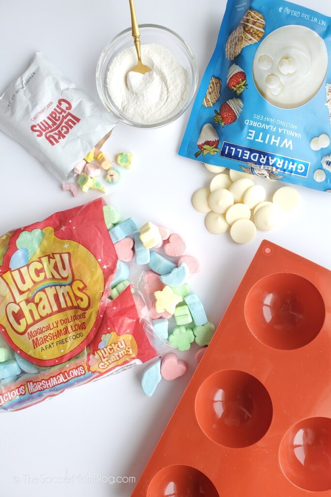 ingredients for lucky charms cocoa bombs