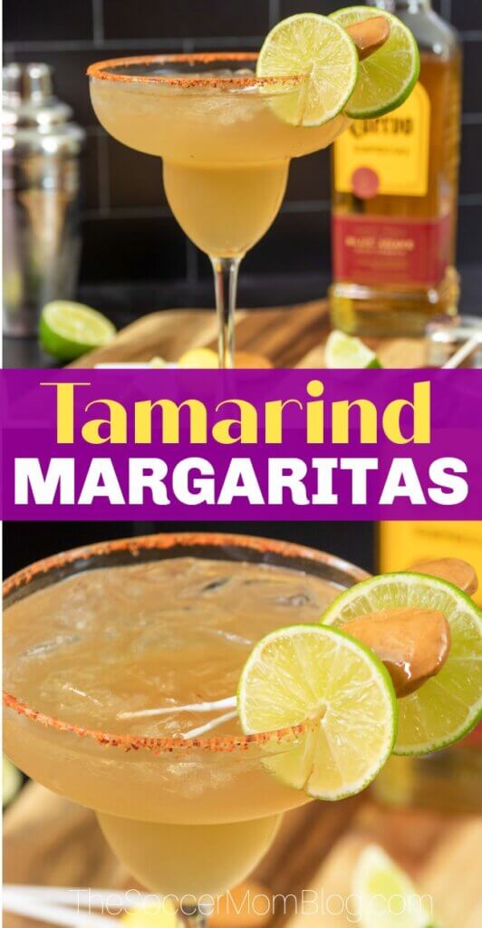 tamarind margaritas garnished with lime and Mexican candy