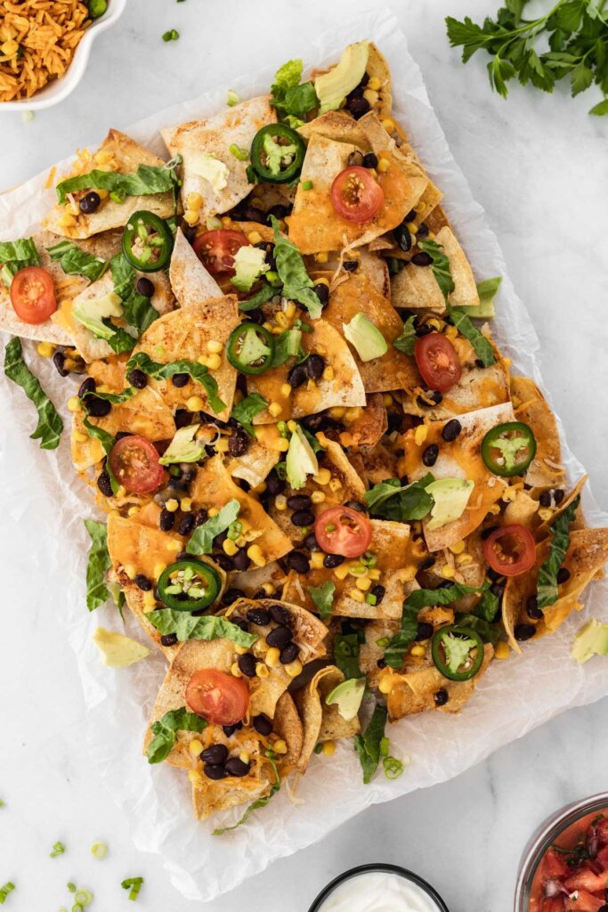 nachos made in the air fryer, with toppings