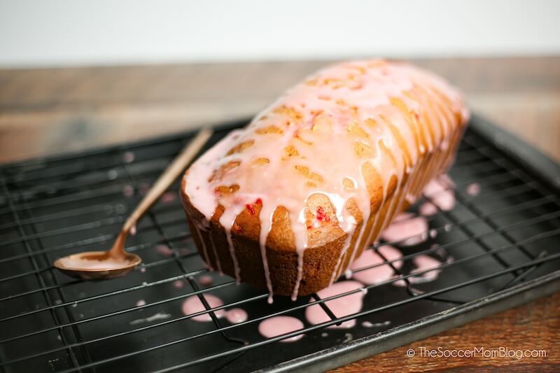 cherry bread with icing dripping on top