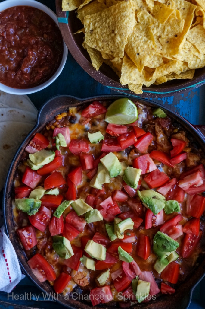 chicken burrito skillet with chips