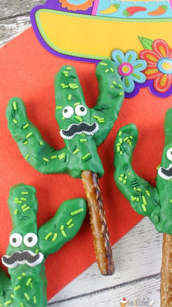 pretzel rods decorated to look like cacti