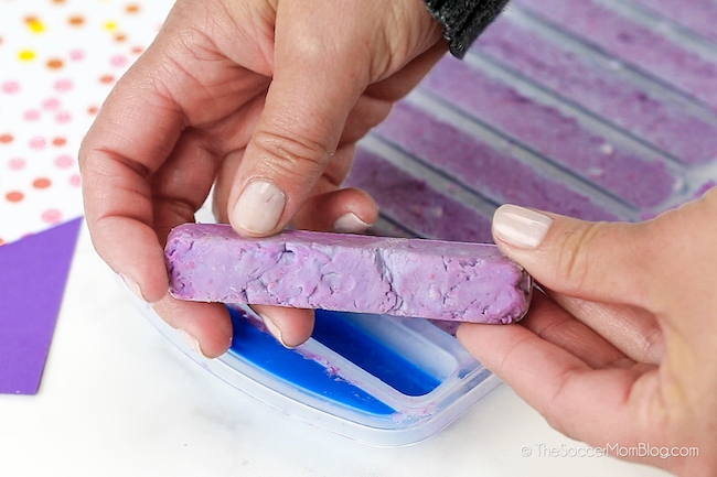 homemade purple bath crayon made from soap