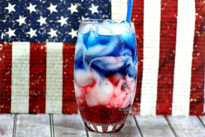 layered red white and blue drink