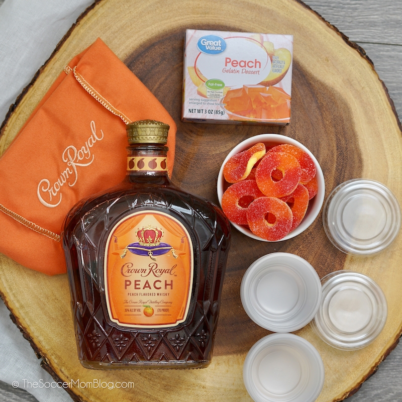 ingredients needed to make Crown Peach Jello shots