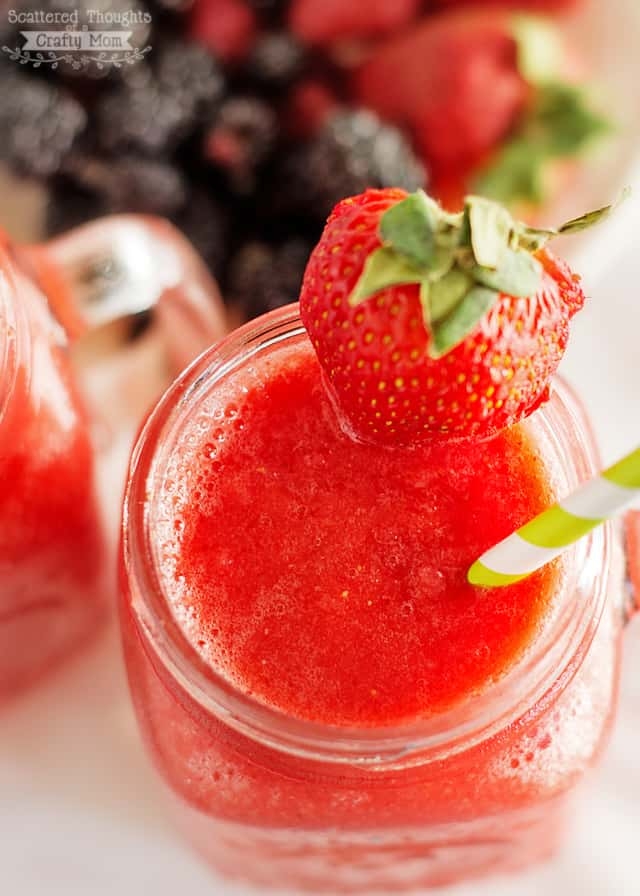 strawberry slushies in mason jar