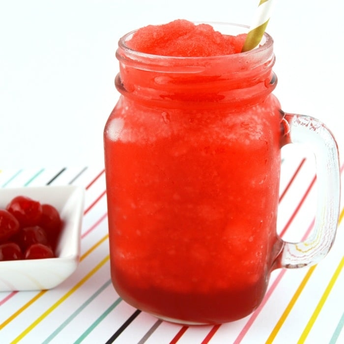 cherry slushy in mason jar