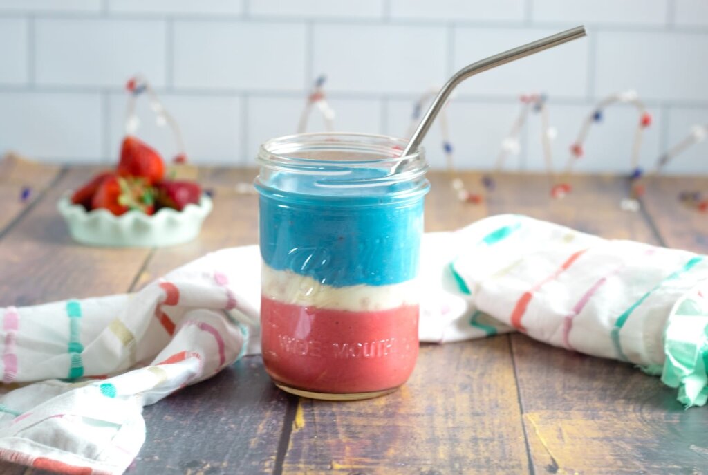 layered red white and blue smoothie