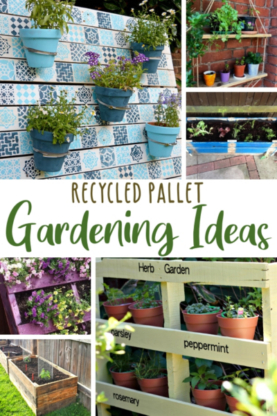 collage of DIY pallet garden ideas