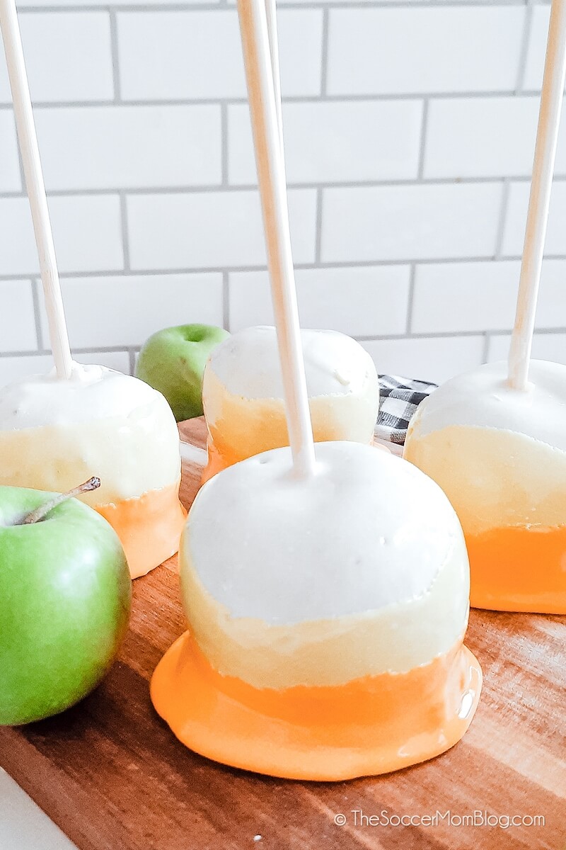 candied apples layered to look like candy corn