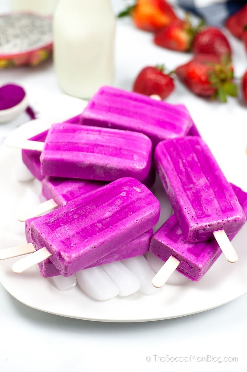 bright pink popsicles made with dragon fruit