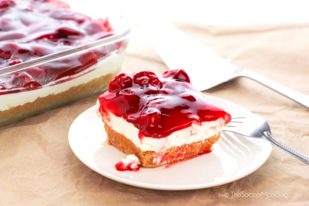 No Bake Cherry Cheesecake on a plate