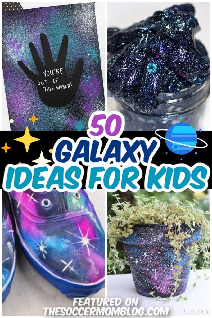 collage of galaxy themed crafts for kids