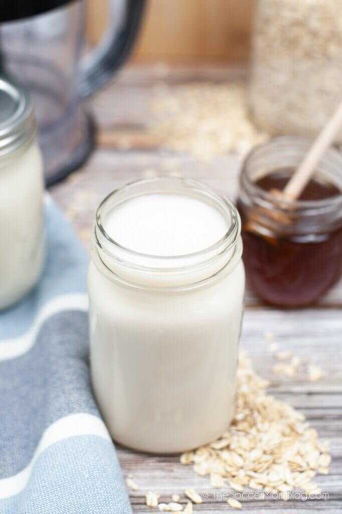 Homemade Oat Milk in a mason jar