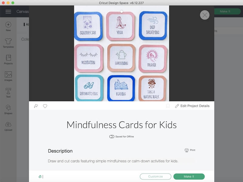 Mindfulness Activity Cards in Cricut Design Space